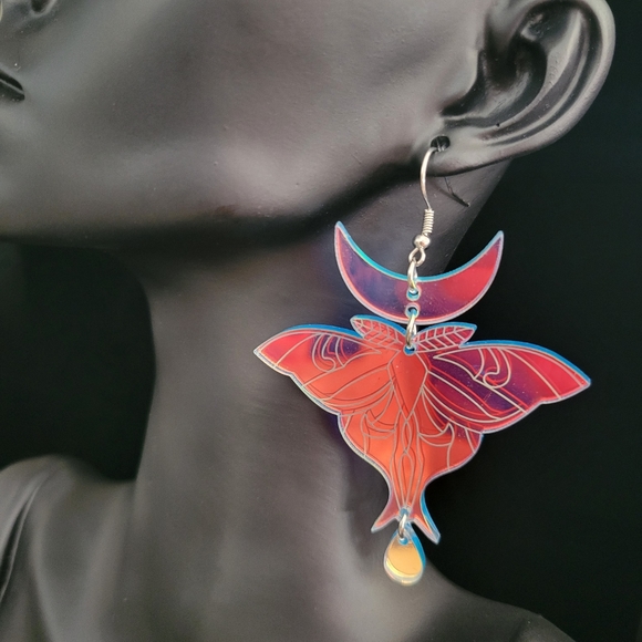 2/$20 Resin Iridescent Moon Moth Earrings - Picture 3 of 4